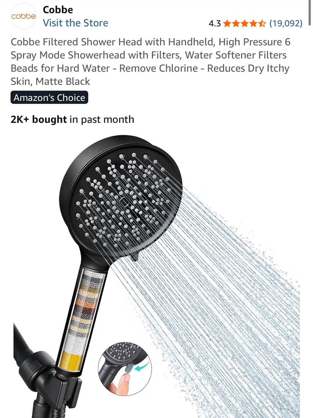 Cobbe Filtered Shower Head with Handheld, Matte Round High Pressure Spray Filter